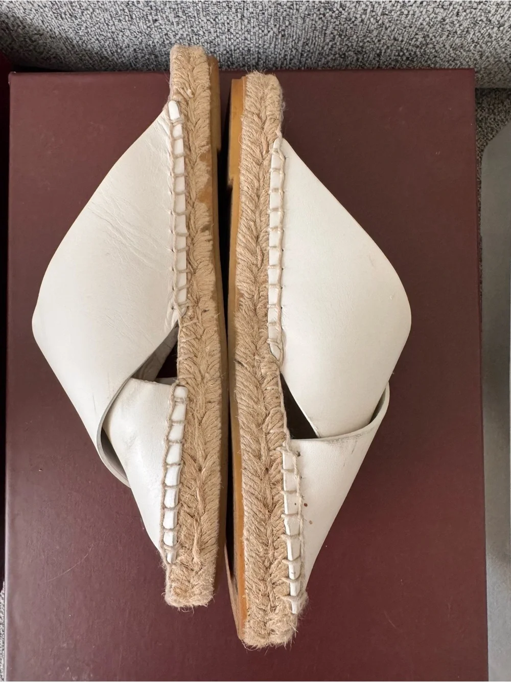 Vince Cream Leather Crisscross Espadrille Slides Size 7